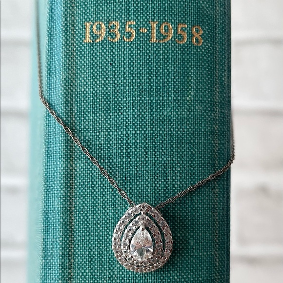 NEW Peoples Jewellers White Sapphire Double Frame Pendant in Sterling Silver - Picture 1 of 8